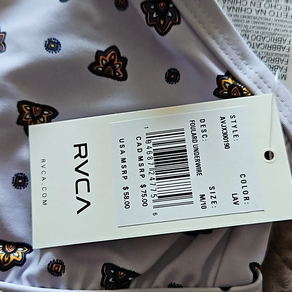 RVCA NWT, Foulard Underwire Bikini Top V Neck Geometric,Lavender, M/10 - Picture 2 of 8